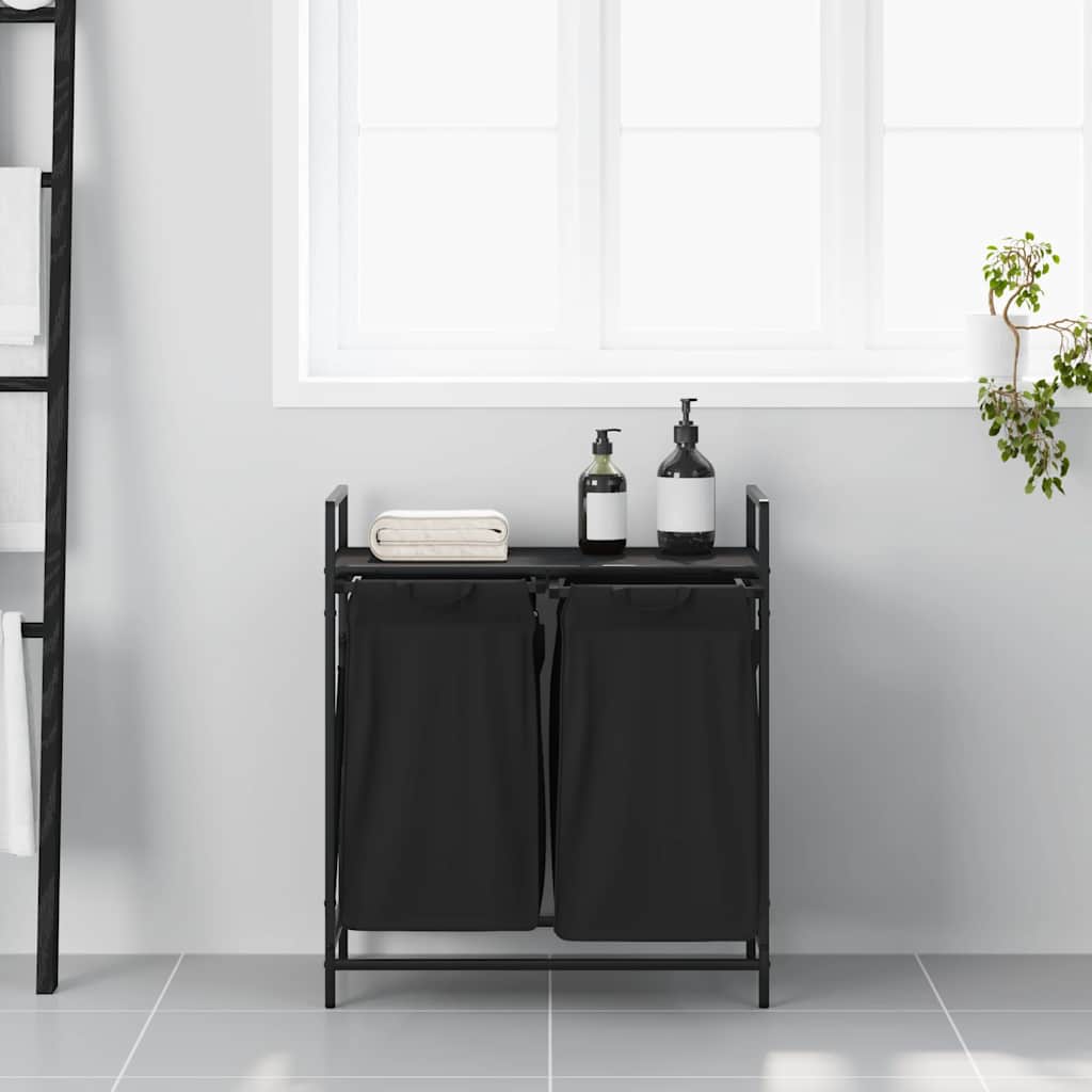 Vidaxx panier à linge 2 compartiments avec étagère chêne noir