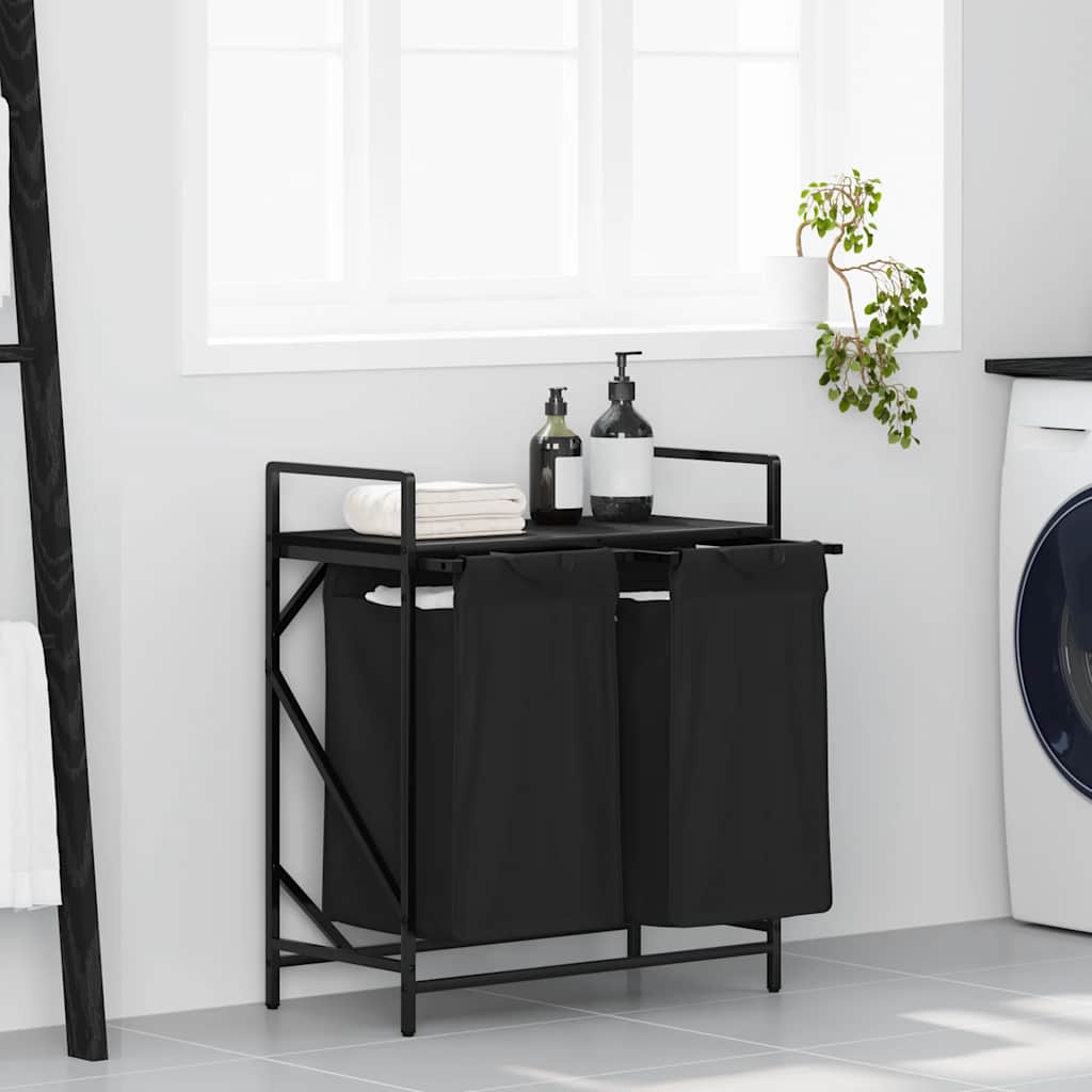Vidaxx panier à linge 2 compartiments avec étagère chêne noir