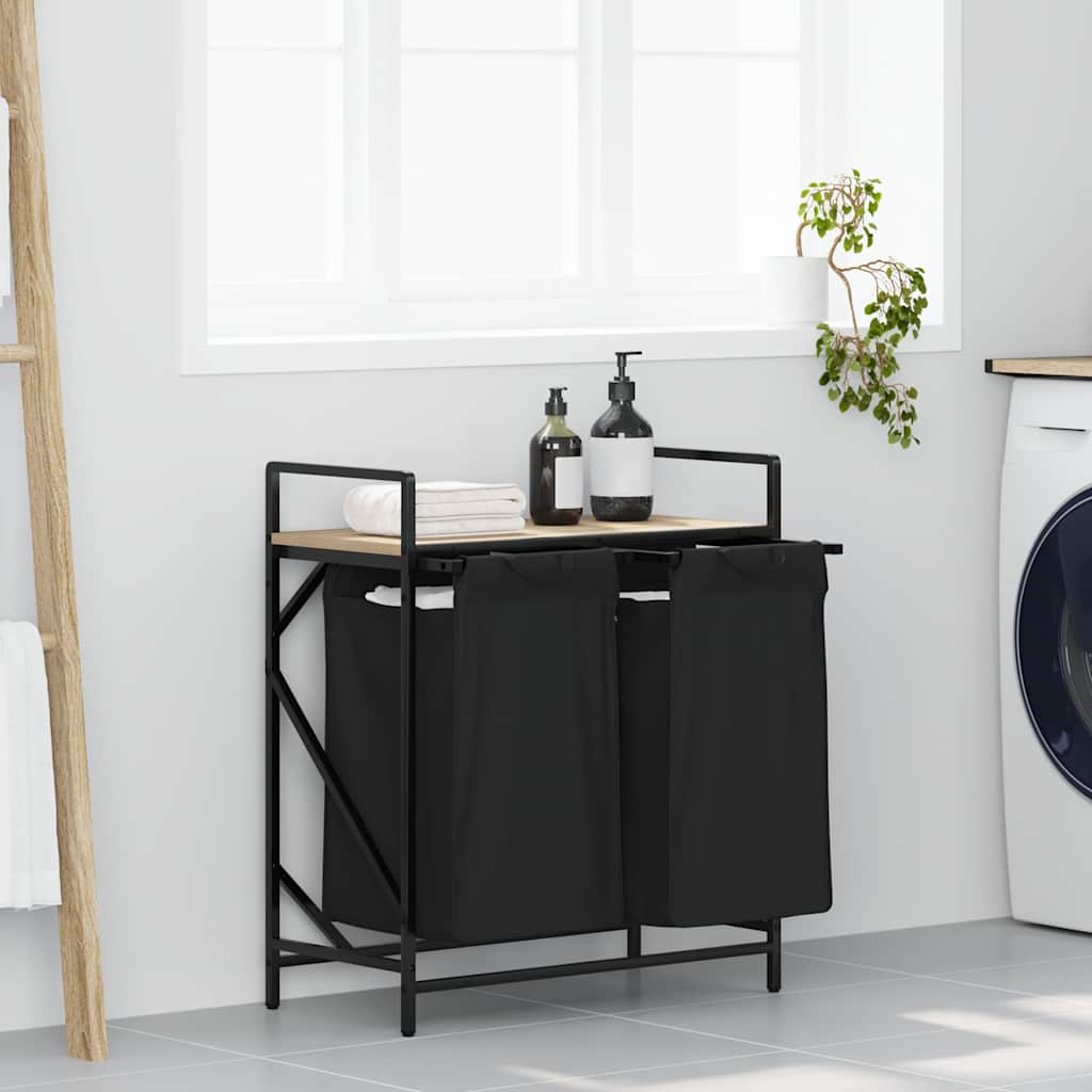 Vidaxl panier à linge 2 compartiments avec étagère couleur chêne sonoma