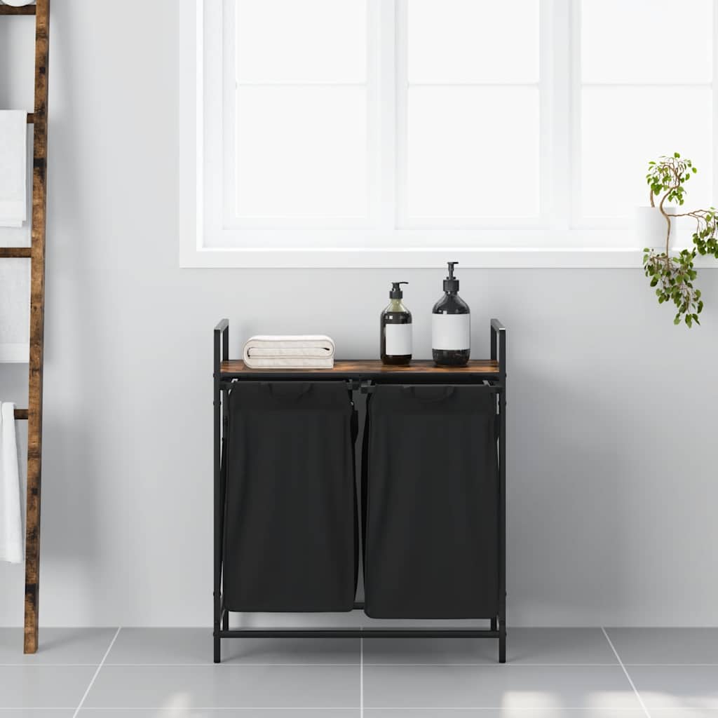 Vidaxx panier à linge 2 compartiments avec étagère, chêne fumé