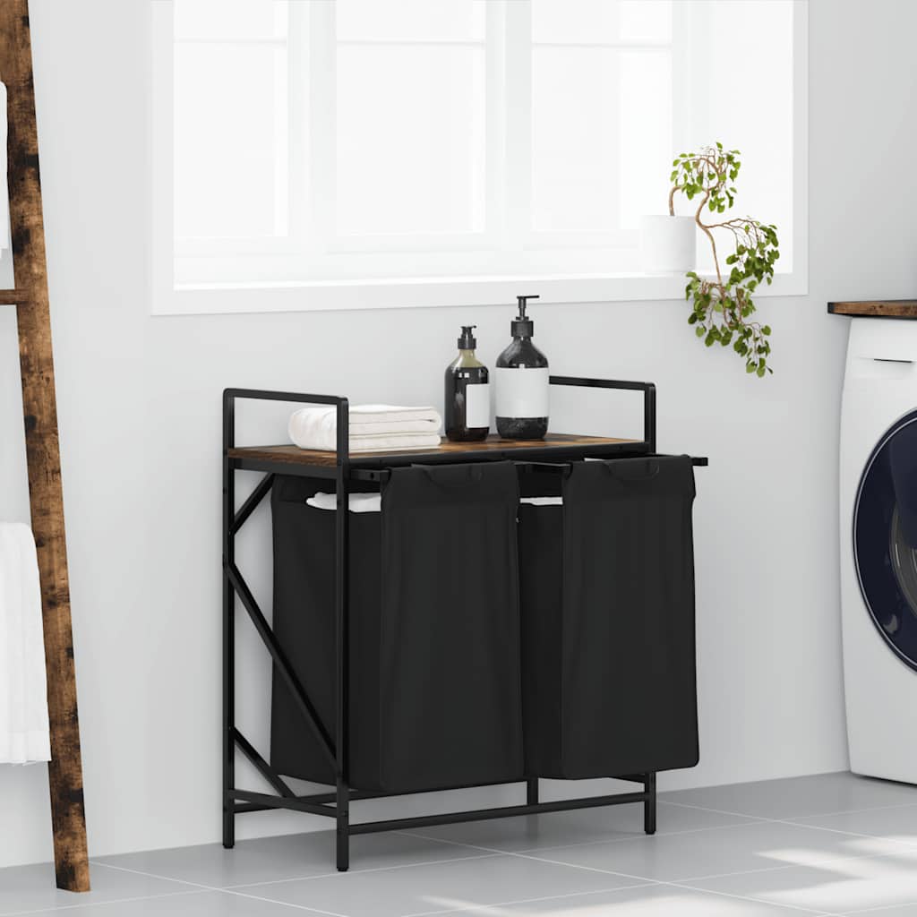 Vidaxx panier à linge 2 compartiments avec étagère, chêne fumé