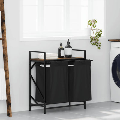 Vidaxx panier à linge 2 compartiments avec étagère, chêne fumé