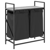 Vidaxl panier à linge 2 compartiments avec étagère chêne sonoma gris - afbeelding 2