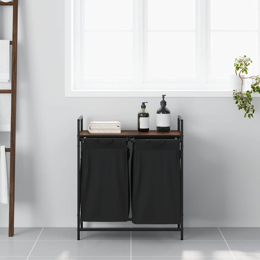Vidaxx panier à linge 2 compartiments avec étagère chêne marron