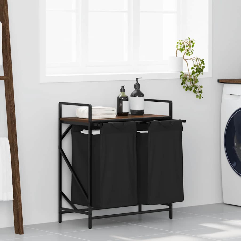 Vidaxx panier à linge 2 compartiments avec étagère chêne marron