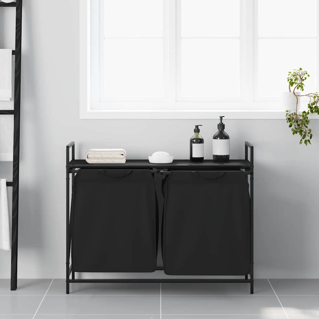 Vidaxx panier à linge 2 compartiments avec étagère chêne noir