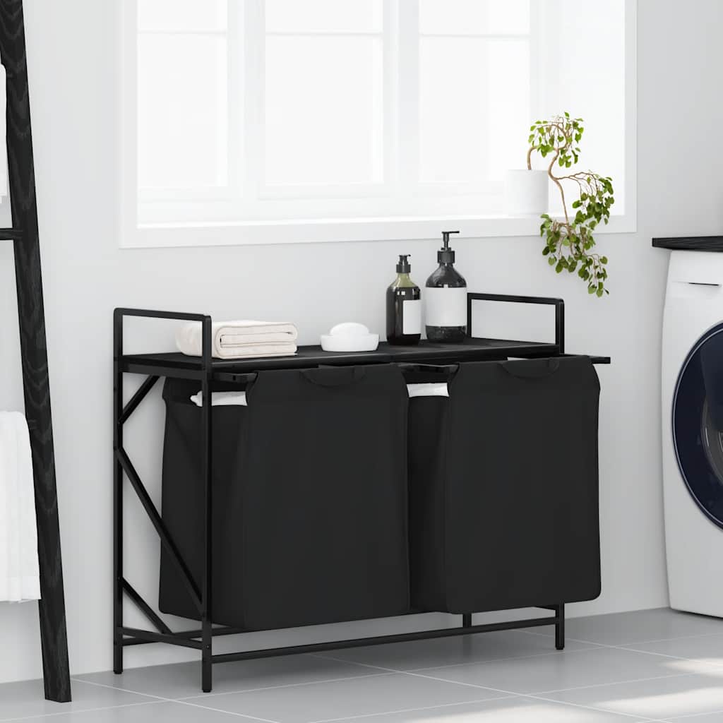 Vidaxx panier à linge 2 compartiments avec étagère chêne noir