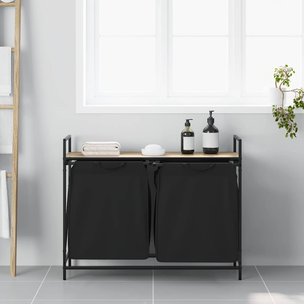 Vidaxl panier à linge 2 compartiments avec étagère couleur chêne sonoma
