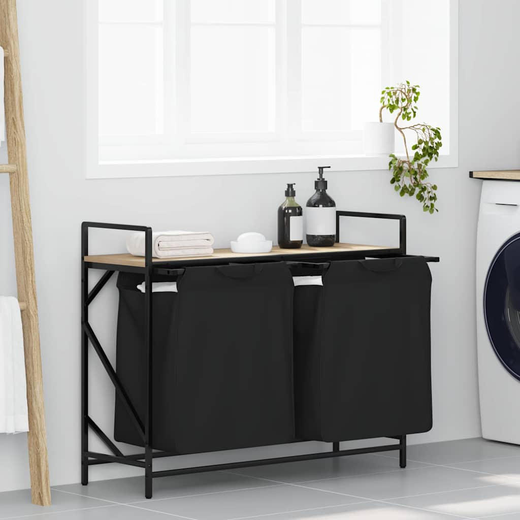 Vidaxl panier à linge 2 compartiments avec étagère couleur chêne sonoma