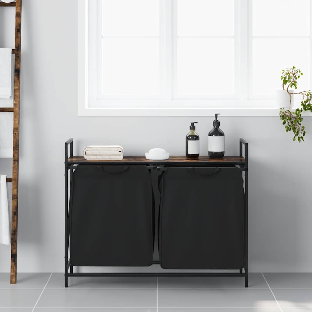 Vidaxx panier à linge 2 compartiments avec étagère, chêne fumé