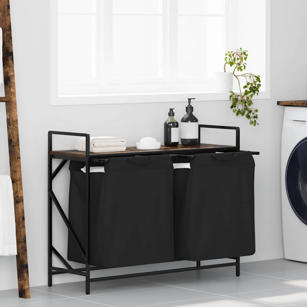 Vidaxx panier à linge 2 compartiments avec étagère, chêne fumé
