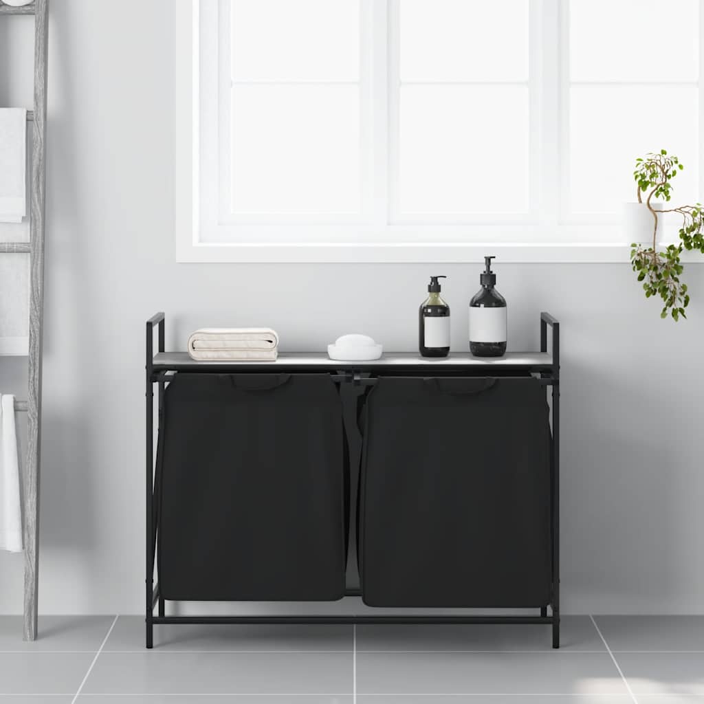 Vidaxl panier à linge 2 compartiments avec étagère chêne sonoma gris