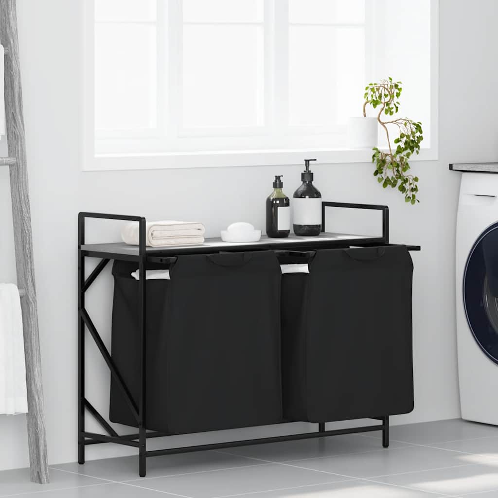 Vidaxl panier à linge 2 compartiments avec étagère chêne sonoma gris