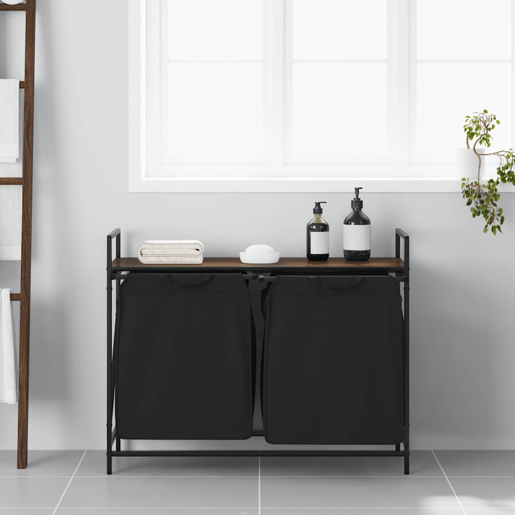 Vidaxx panier à linge 2 compartiments avec étagère chêne marron