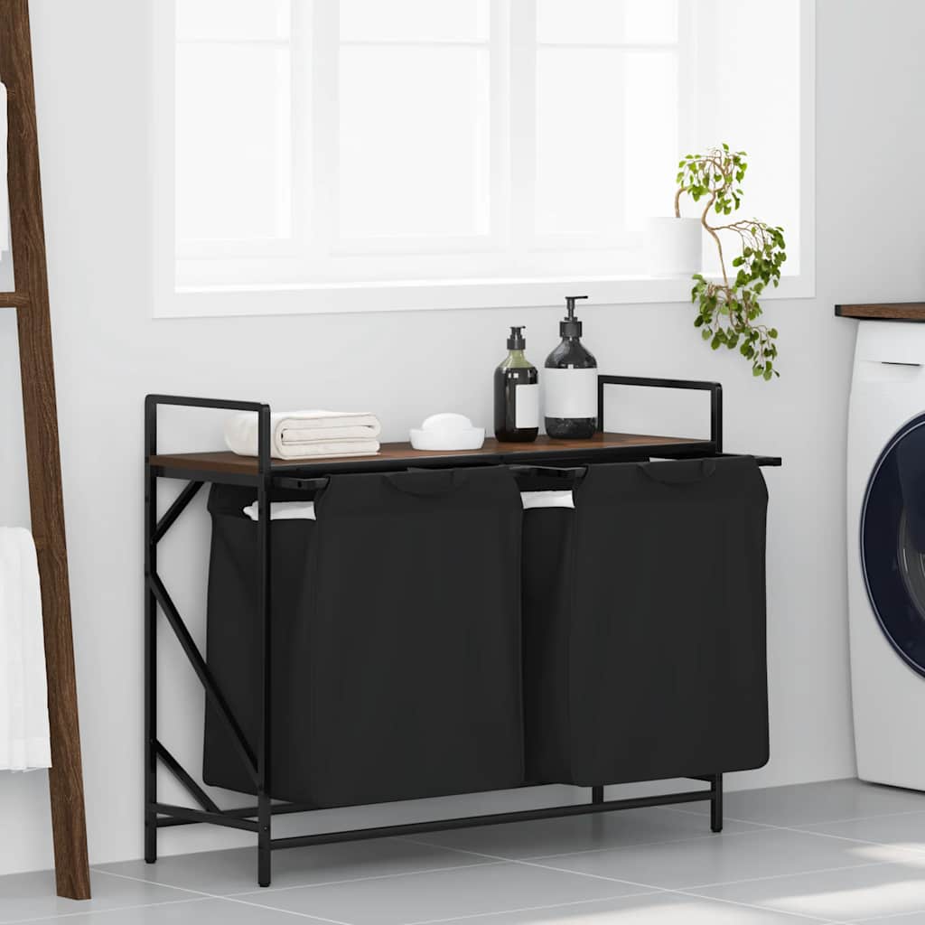 Vidaxx panier à linge 2 compartiments avec étagère chêne marron