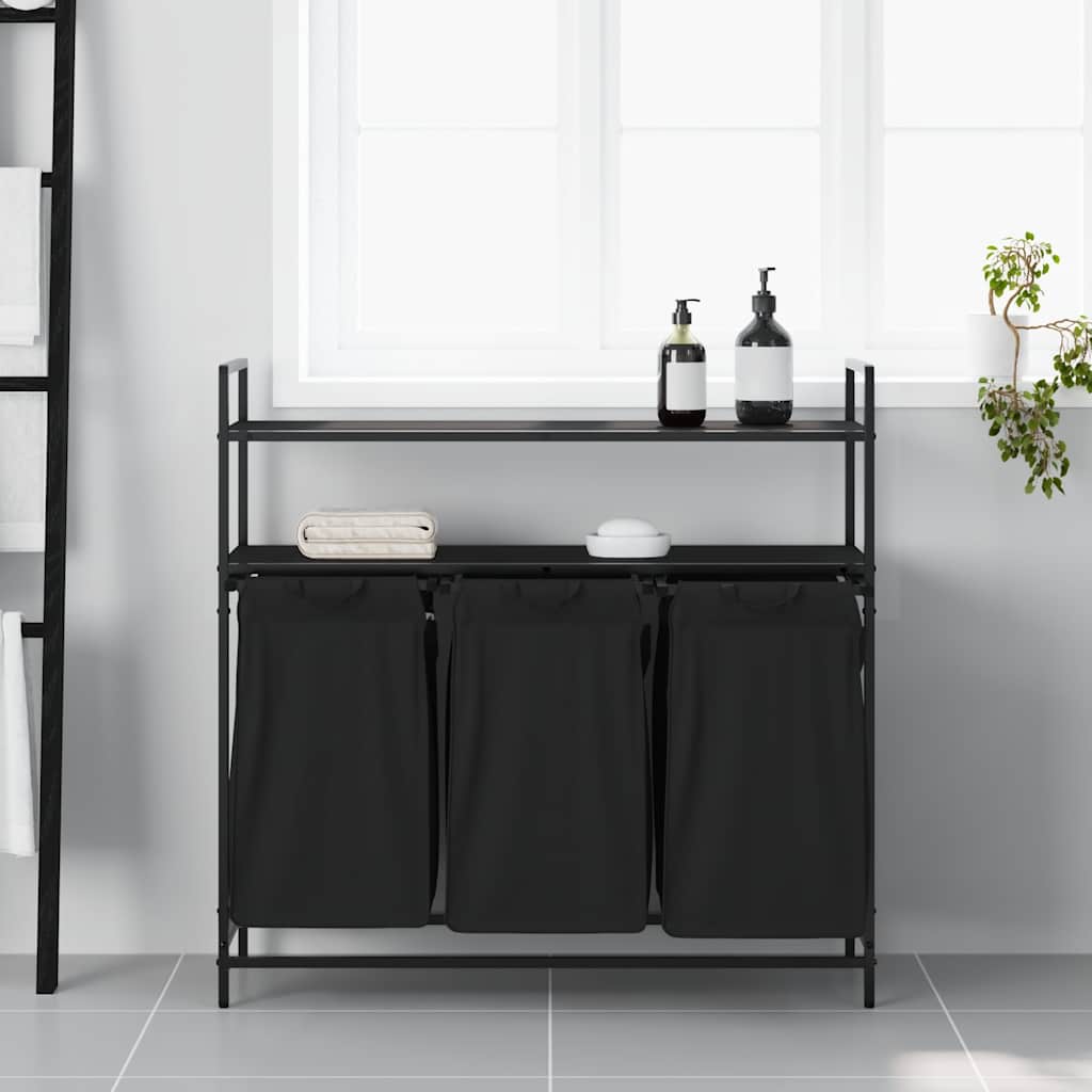 Vidaxx panier à linge 3 compartiments avec étagères chêne noir