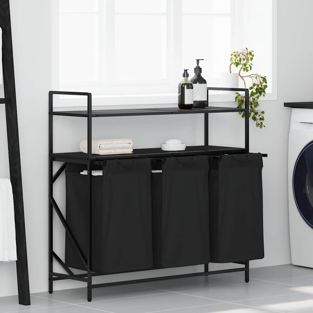 Vidaxx panier à linge 3 compartiments avec étagères chêne noir