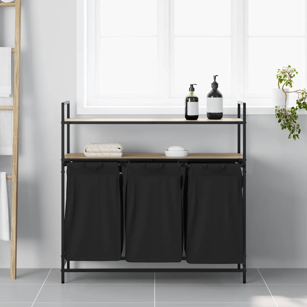 Vidaxl panier à linge 3 compartiments avec étagères couleur chêne sonoma