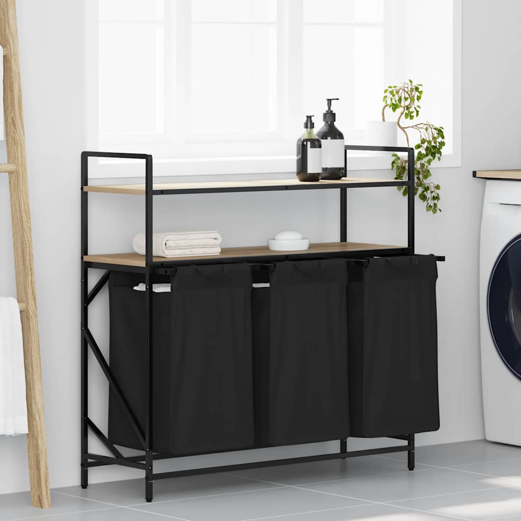 Vidaxl panier à linge 3 compartiments avec étagères couleur chêne sonoma
