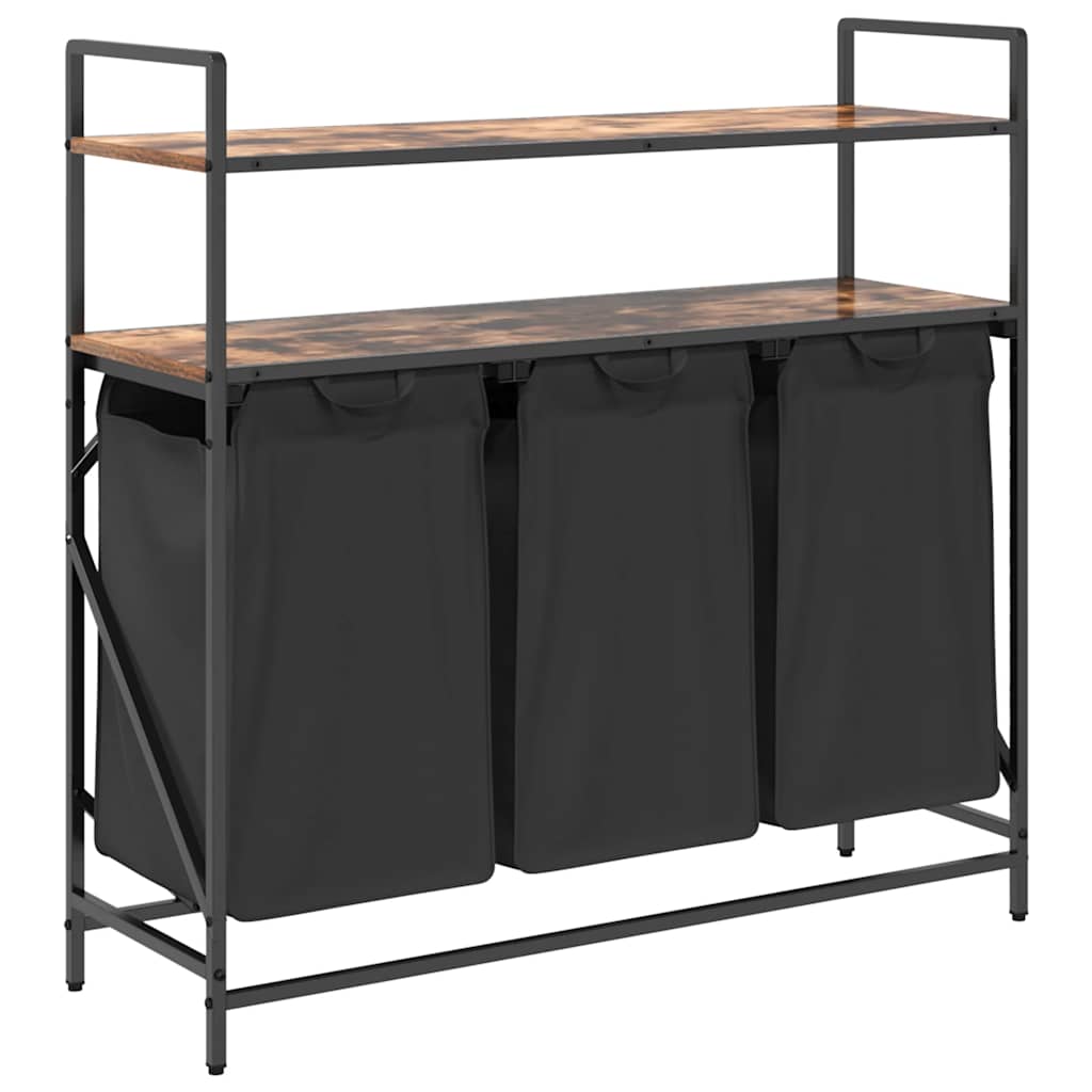 Vidaxx panier à linge 3 compartiments avec étagères, chêne fumé