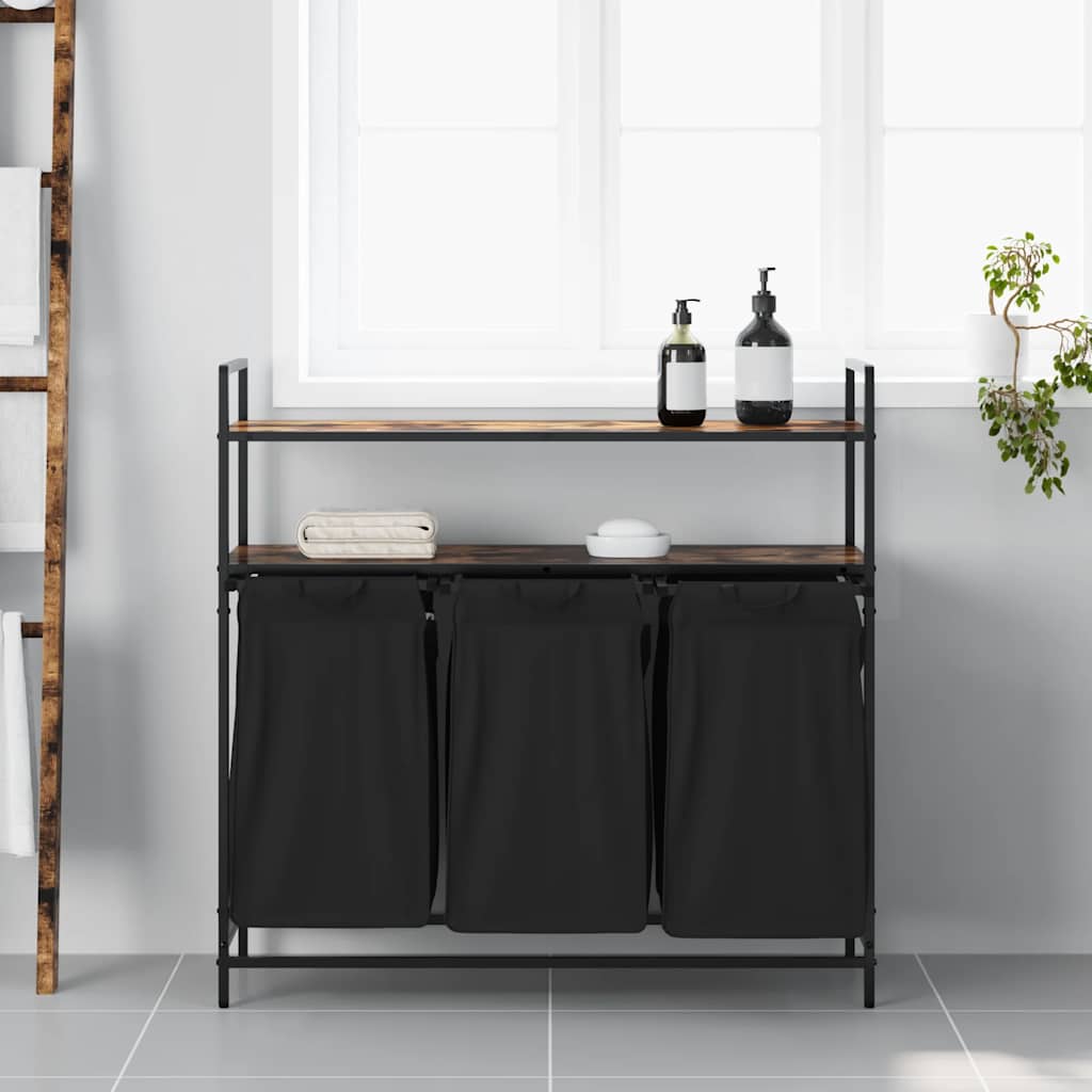 Vidaxx panier à linge 3 compartiments avec étagères, chêne fumé