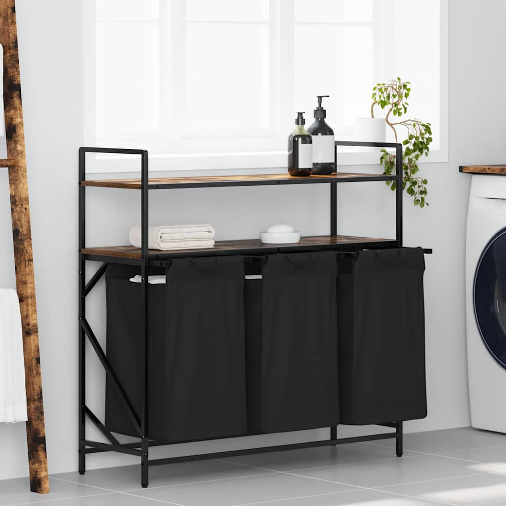 Vidaxx panier à linge 3 compartiments avec étagères, chêne fumé
