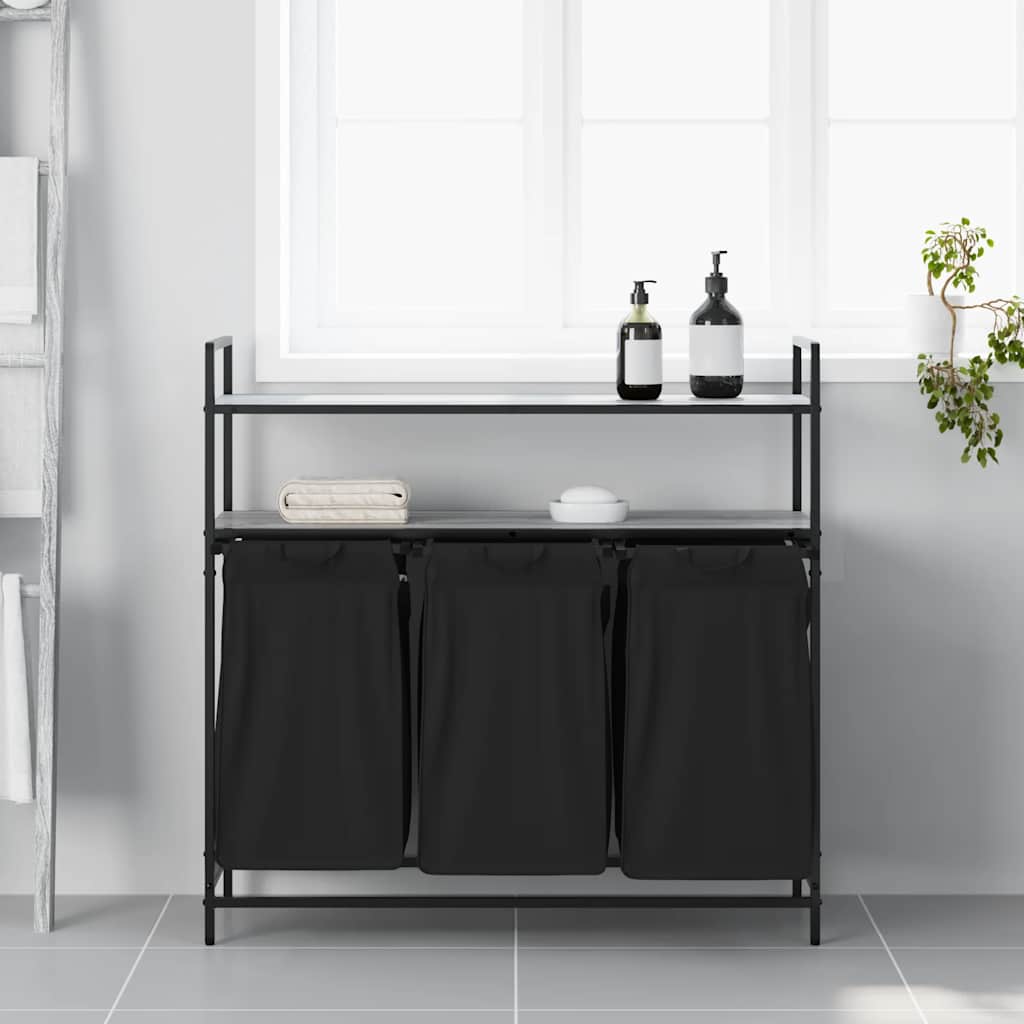 Vidaxl panier à linge 3 compartiments avec étagères chêne sonoma gris