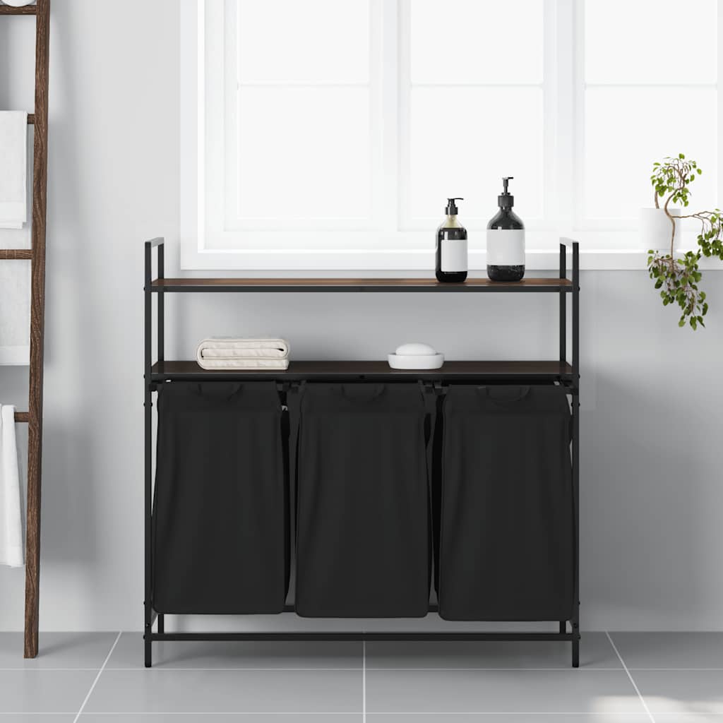 Vidaxx panier à linge 3 compartiments avec étagères, chêne brun