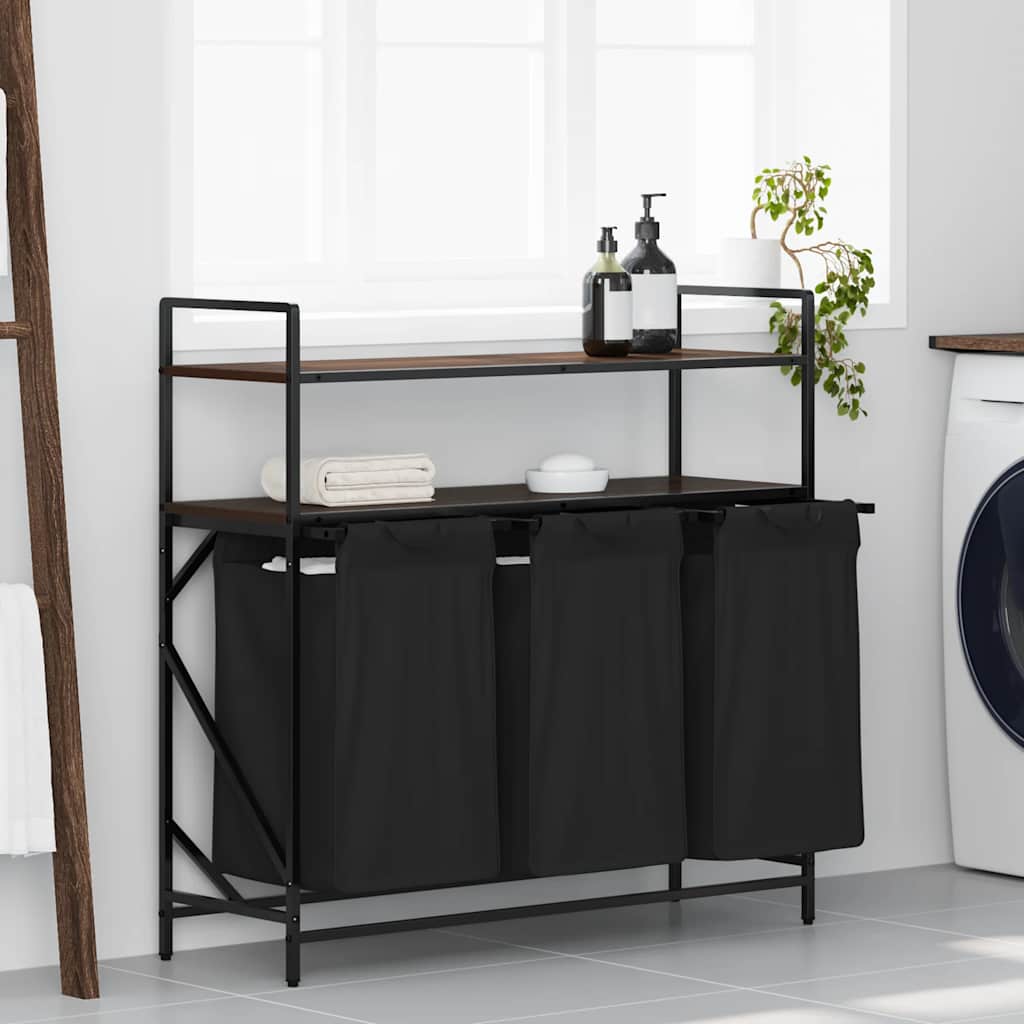 Vidaxx panier à linge 3 compartiments avec étagères, chêne brun