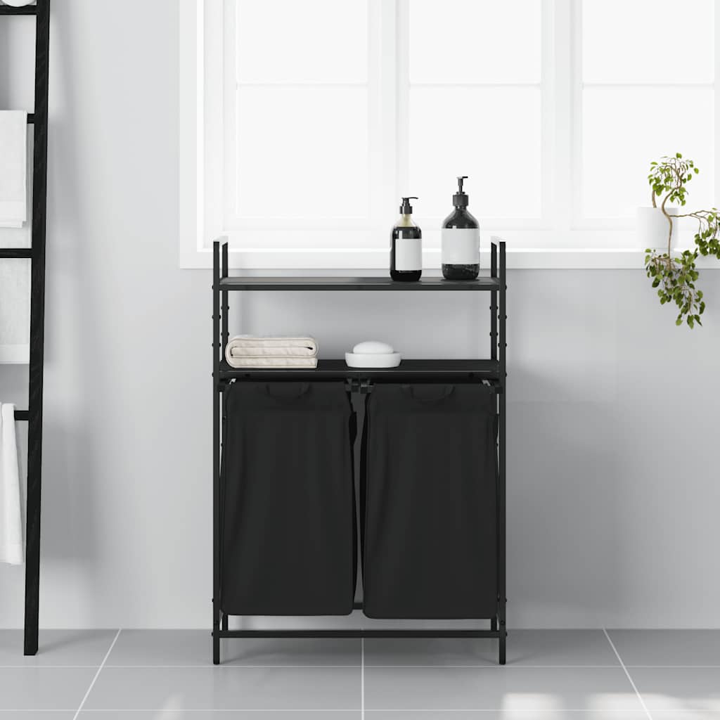 Vidaxx panier à linge 2 compartiments avec étagères chêne noir
