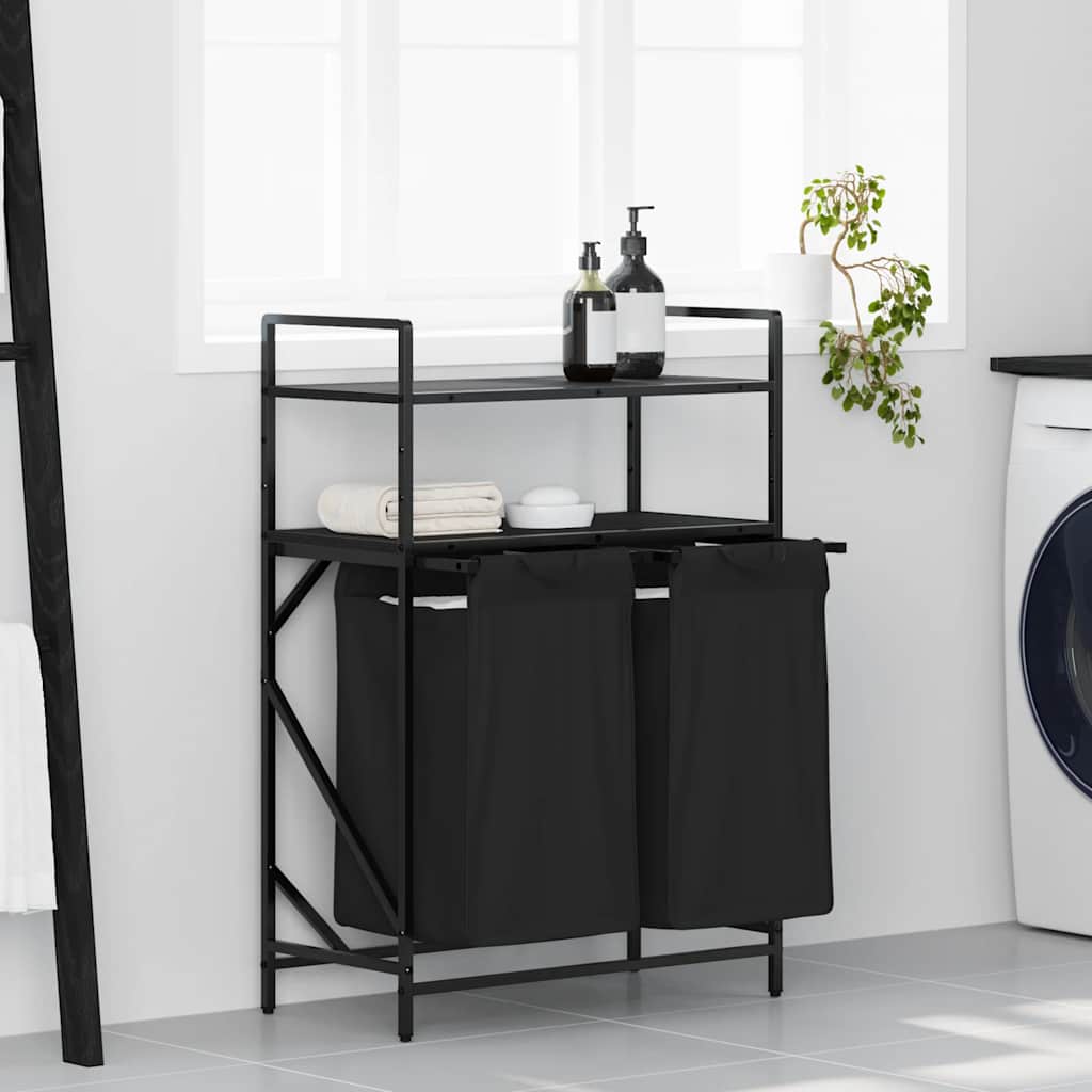 Vidaxx panier à linge 2 compartiments avec étagères chêne noir