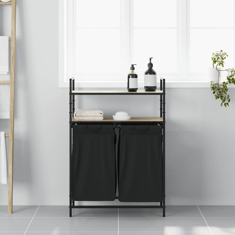 Vidaxl panier à linge 2 compartiments avec étagères couleur chêne sonoma