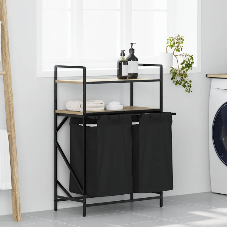 Vidaxl panier à linge 2 compartiments avec étagères couleur chêne sonoma