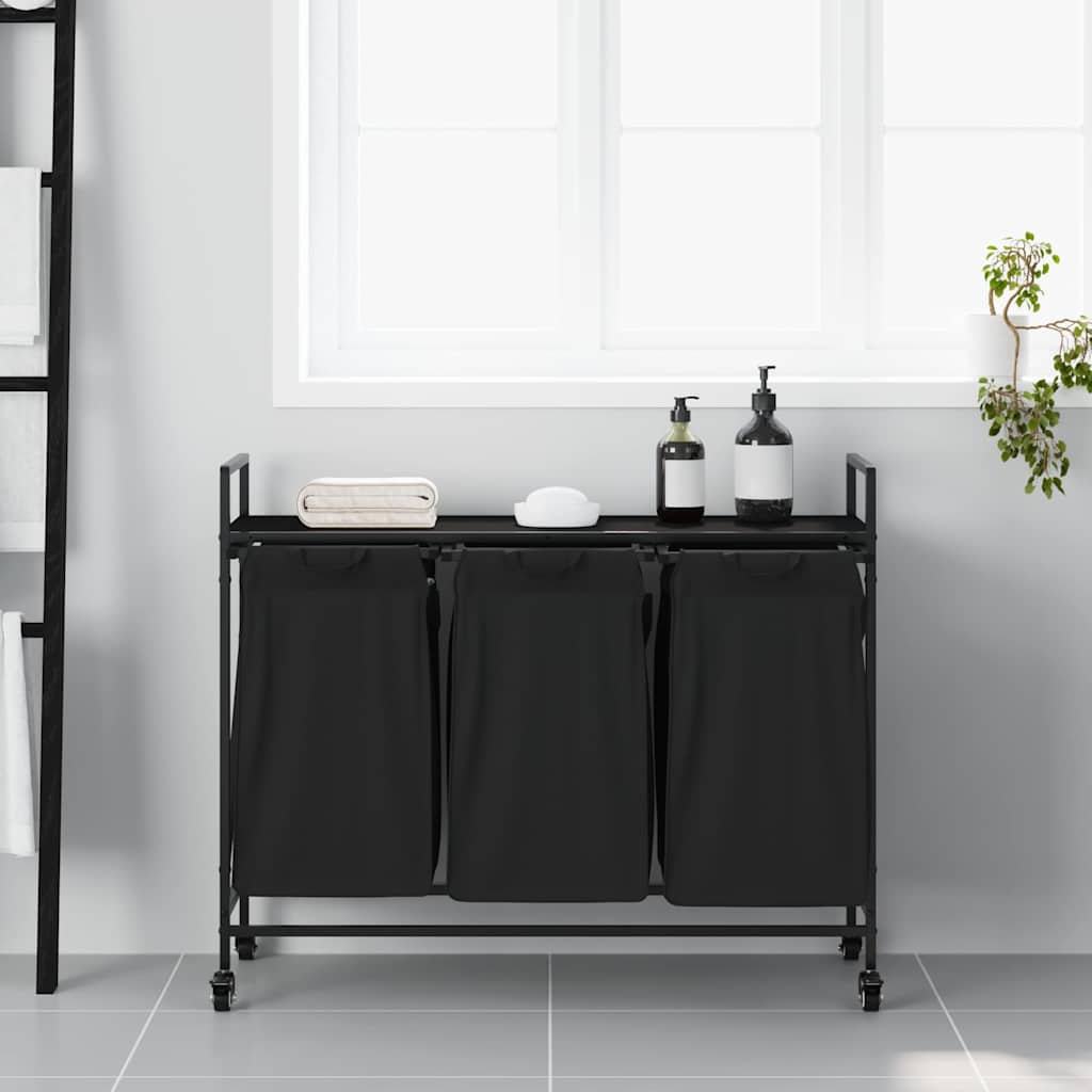 Vidaxx panier à linge 3 compartiments avec étagères chêne noir