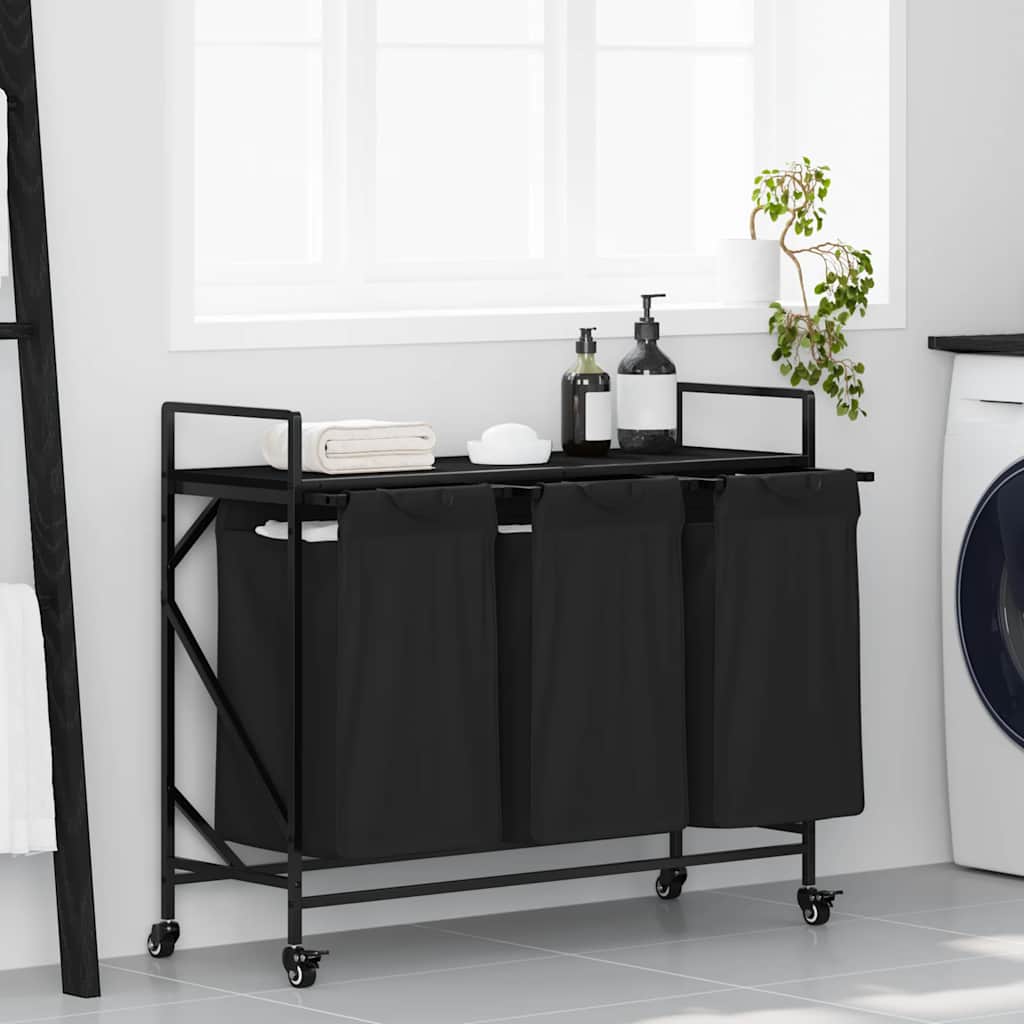 Vidaxx panier à linge 3 compartiments avec étagères chêne noir