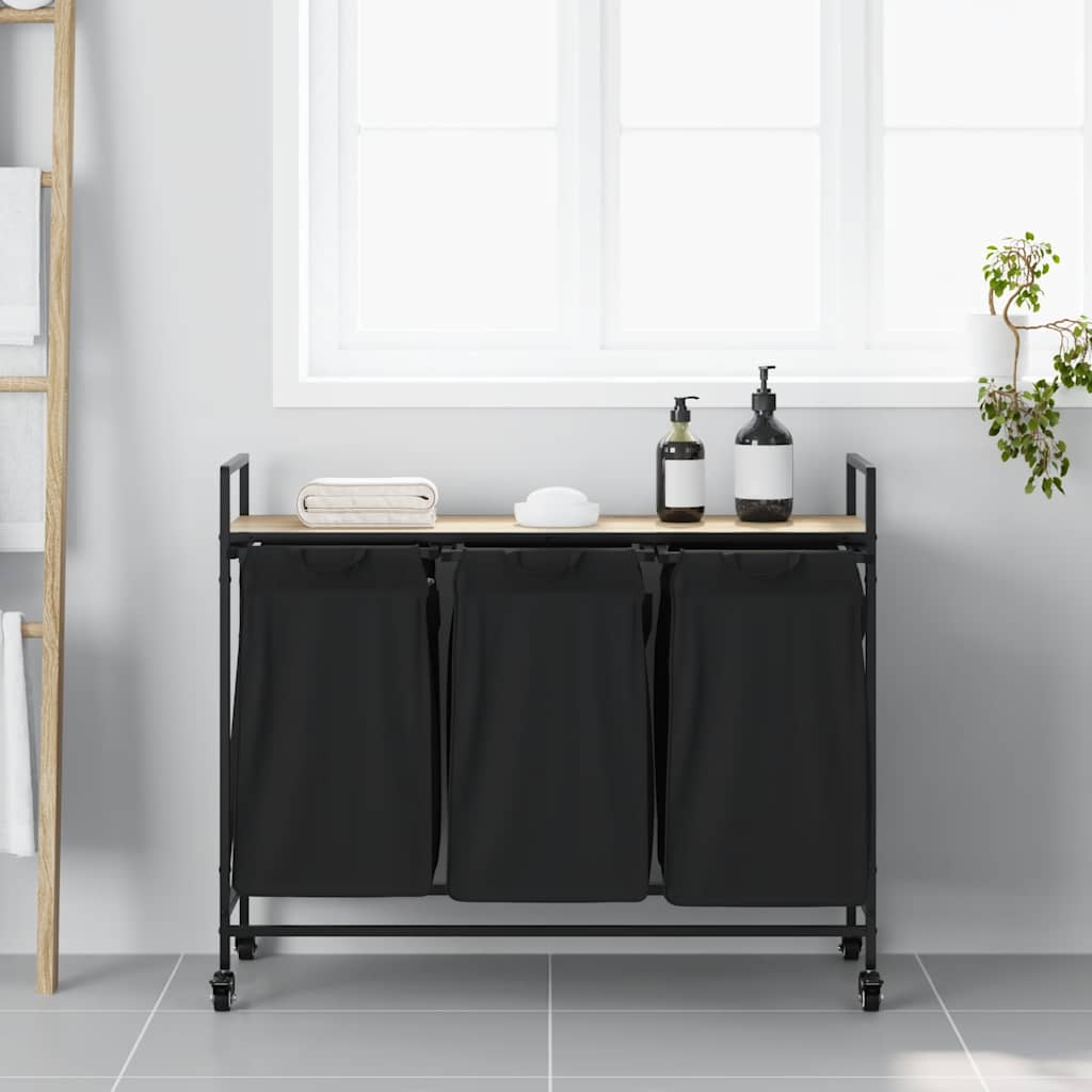 Vidaxl panier à linge 3 compartiments avec étagères couleur chêne sonoma