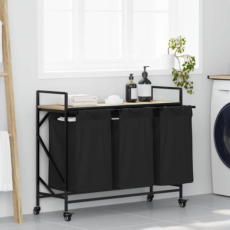 Vidaxl panier à linge 3 compartiments avec étagères couleur chêne sonoma