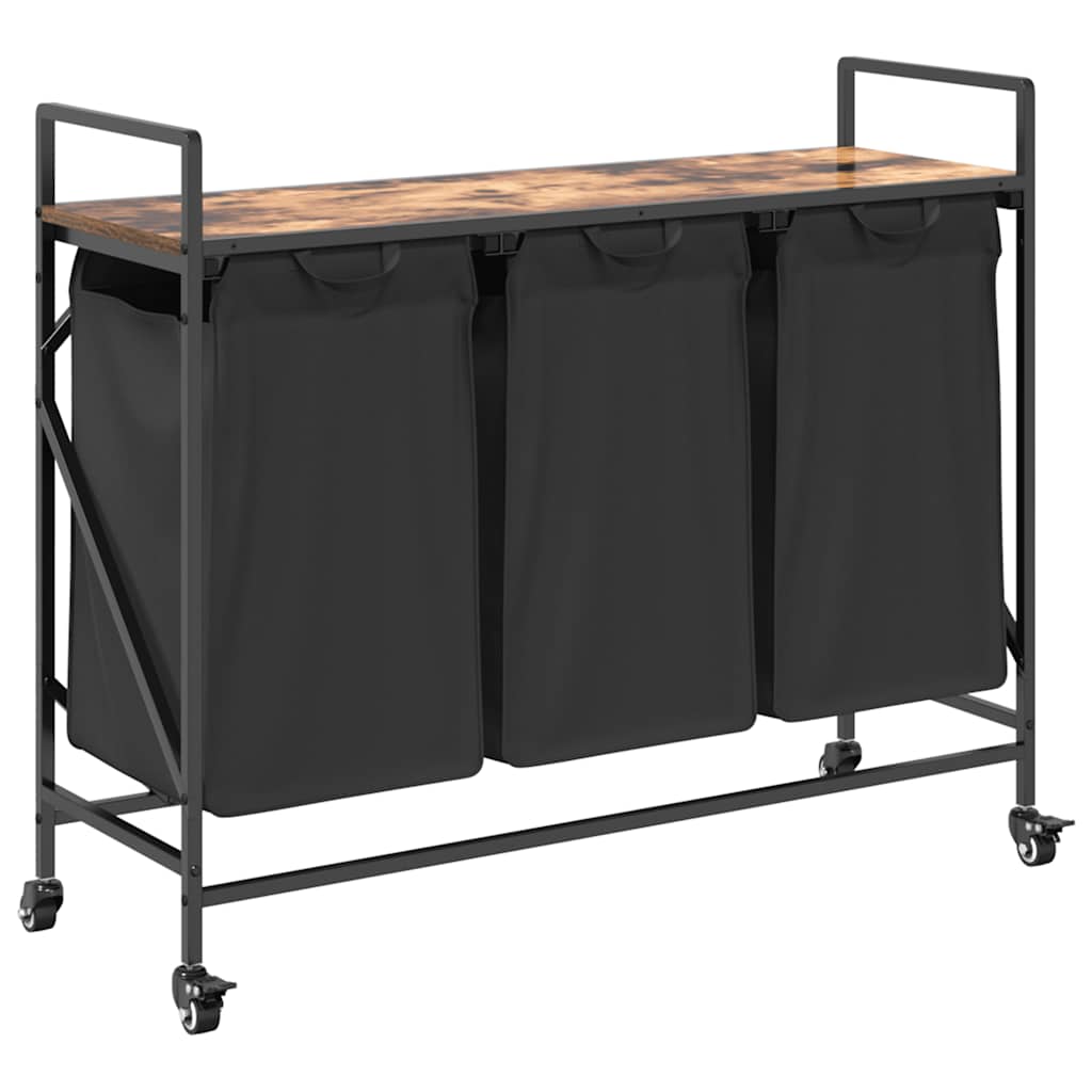 Vidaxx panier à linge 3 compartiments avec étagères, chêne fumé