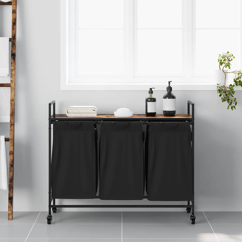 Vidaxx panier à linge 3 compartiments avec étagères, chêne fumé
