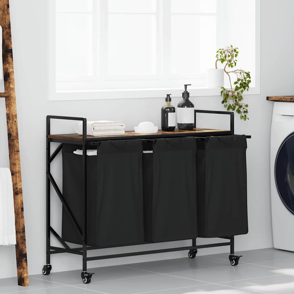 Vidaxx panier à linge 3 compartiments avec étagères, chêne fumé