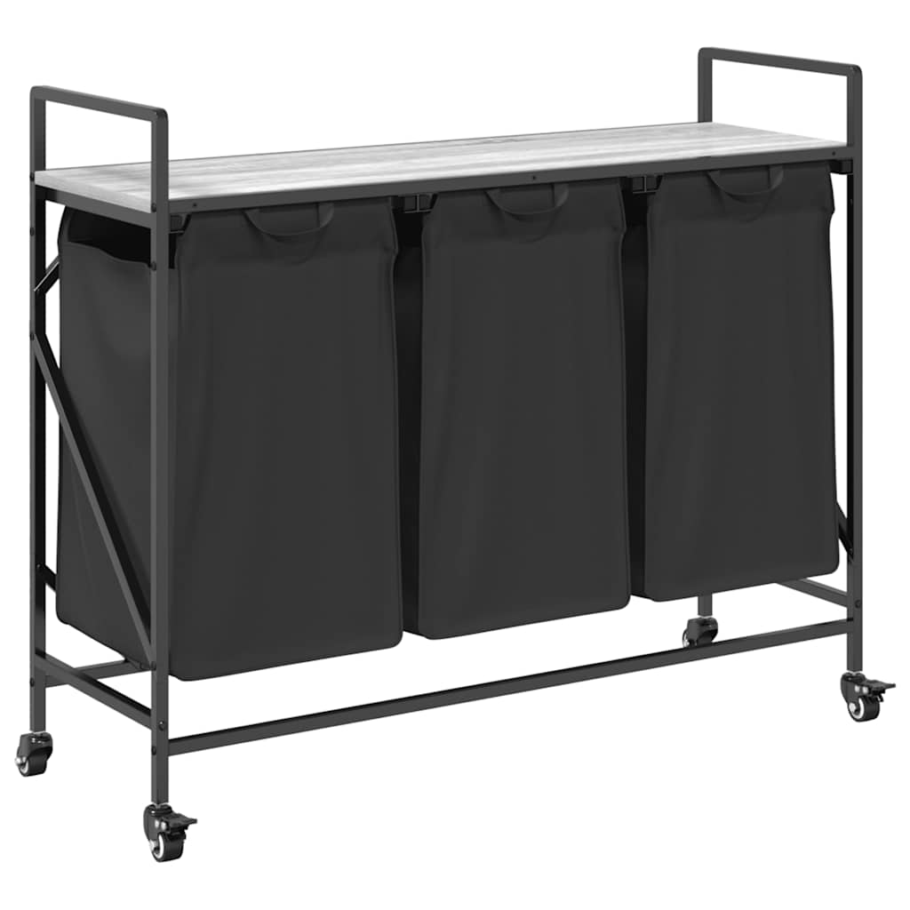 Vidaxl panier à linge 3 compartiments avec étagères chêne sonoma gris