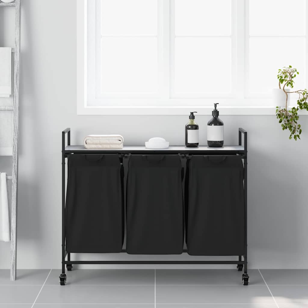 Vidaxl panier à linge 3 compartiments avec étagères chêne sonoma gris