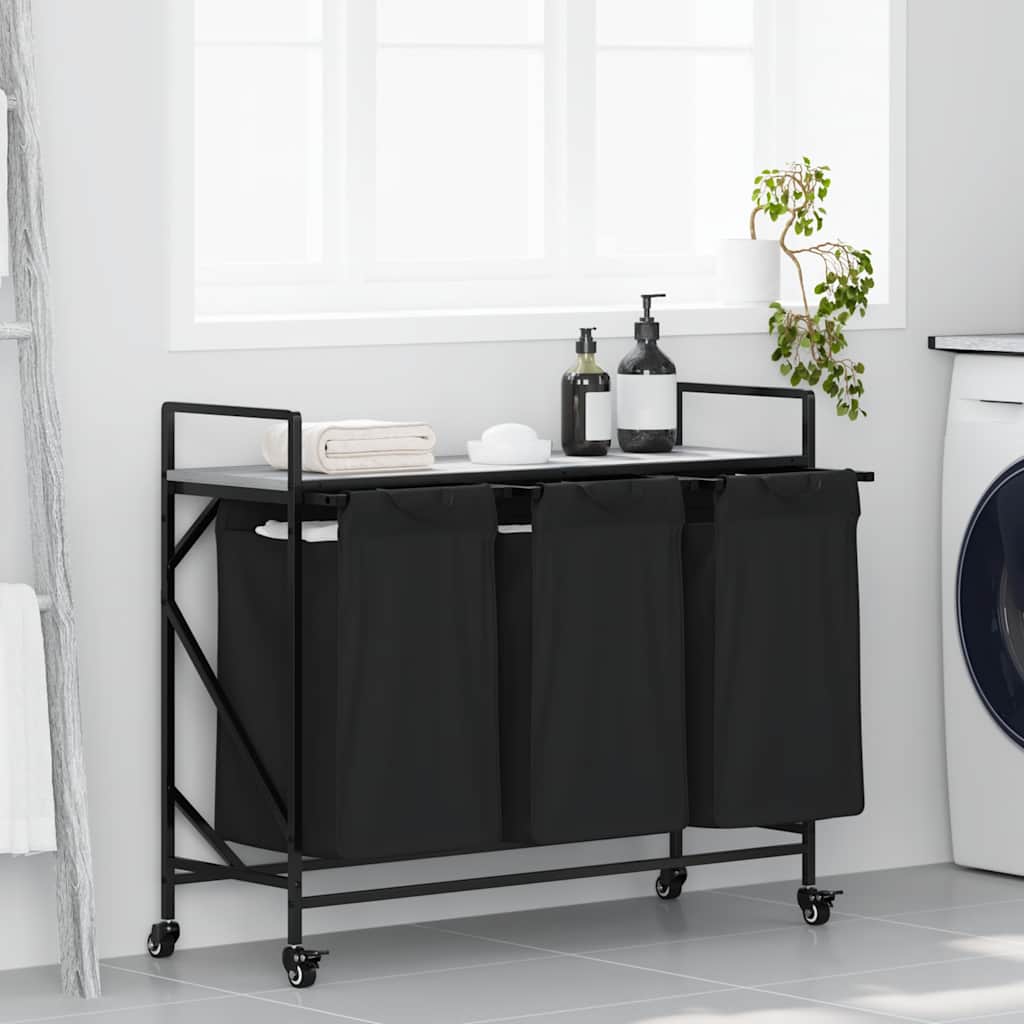 Vidaxl panier à linge 3 compartiments avec étagères chêne sonoma gris