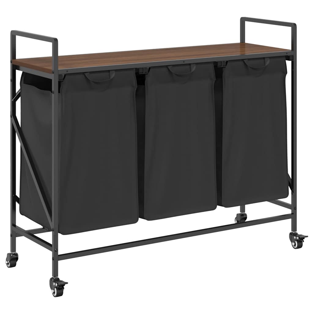 Vidaxx panier à linge 3 compartiments avec étagères, chêne brun