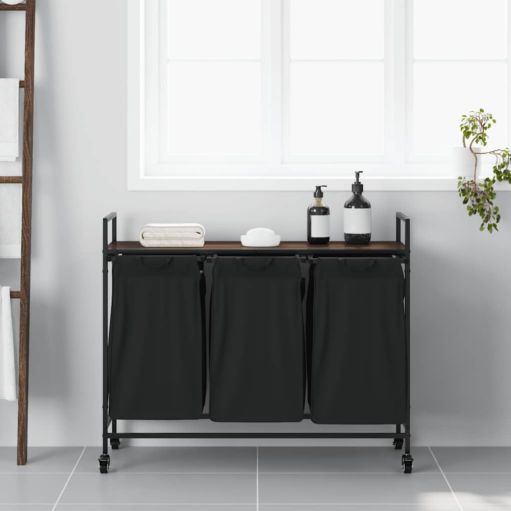 Vidaxx panier à linge 3 compartiments avec étagères, chêne brun