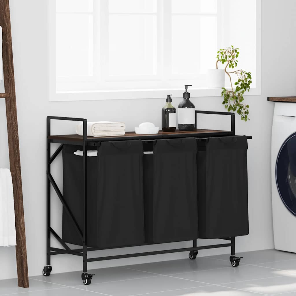 Vidaxx panier à linge 3 compartiments avec étagères, chêne brun