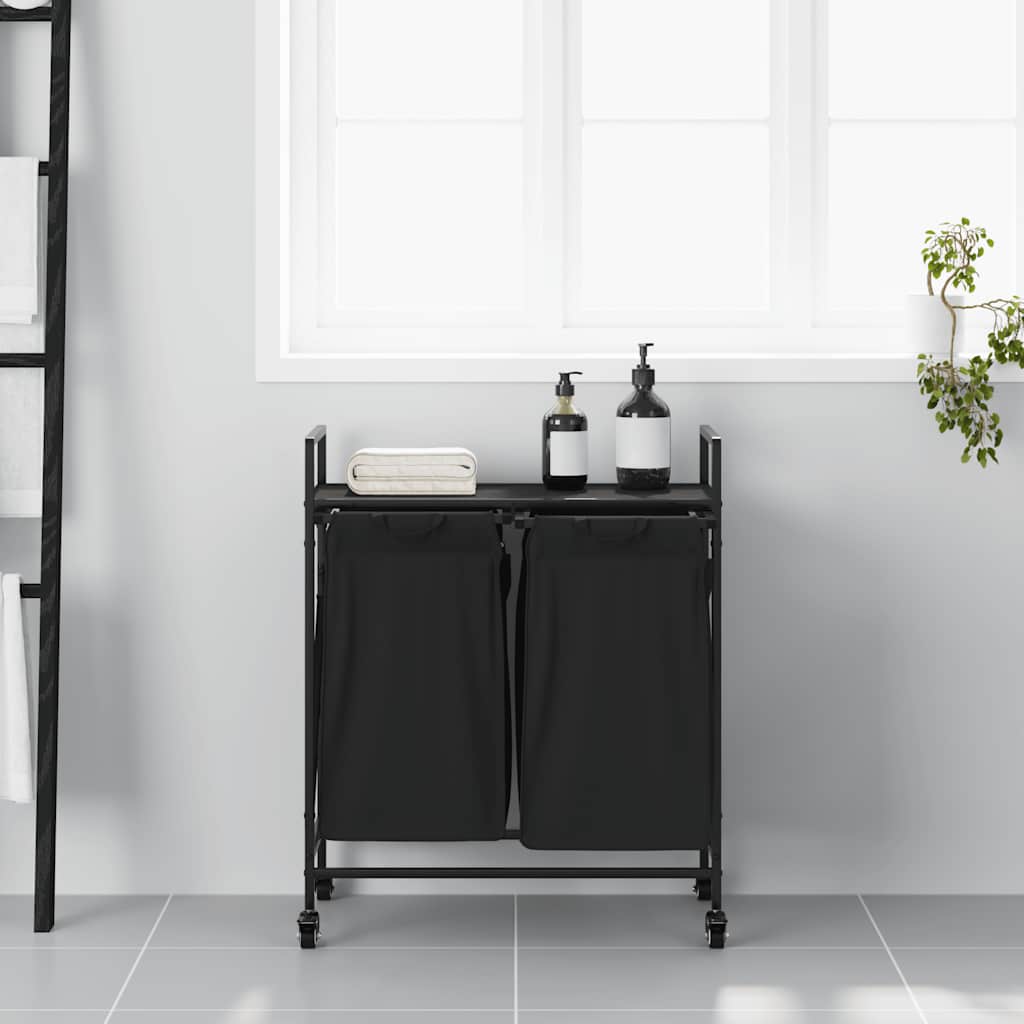 Vidaxx panier à linge 2 compartiments avec étagères chêne noir