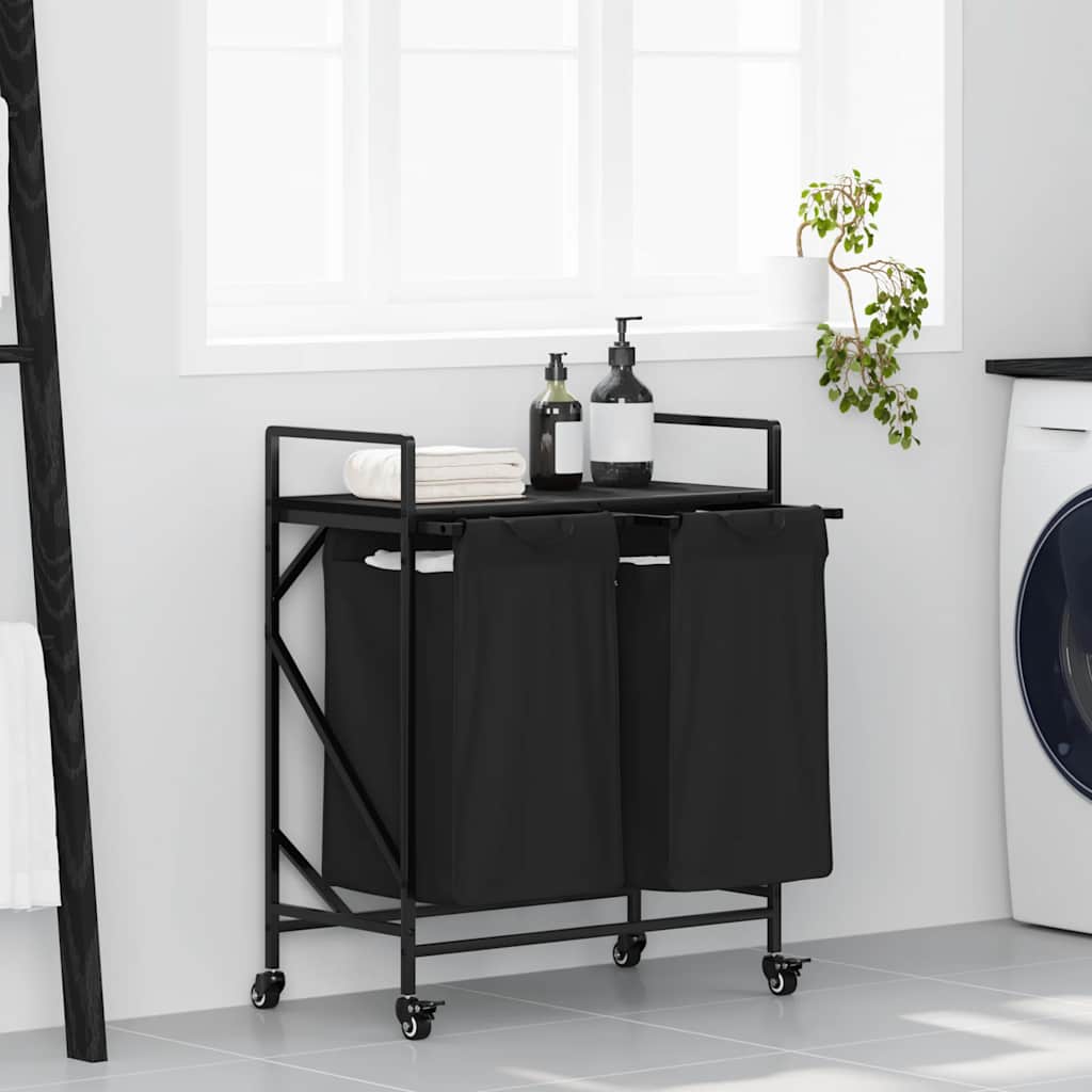 Vidaxx panier à linge 2 compartiments avec étagères chêne noir