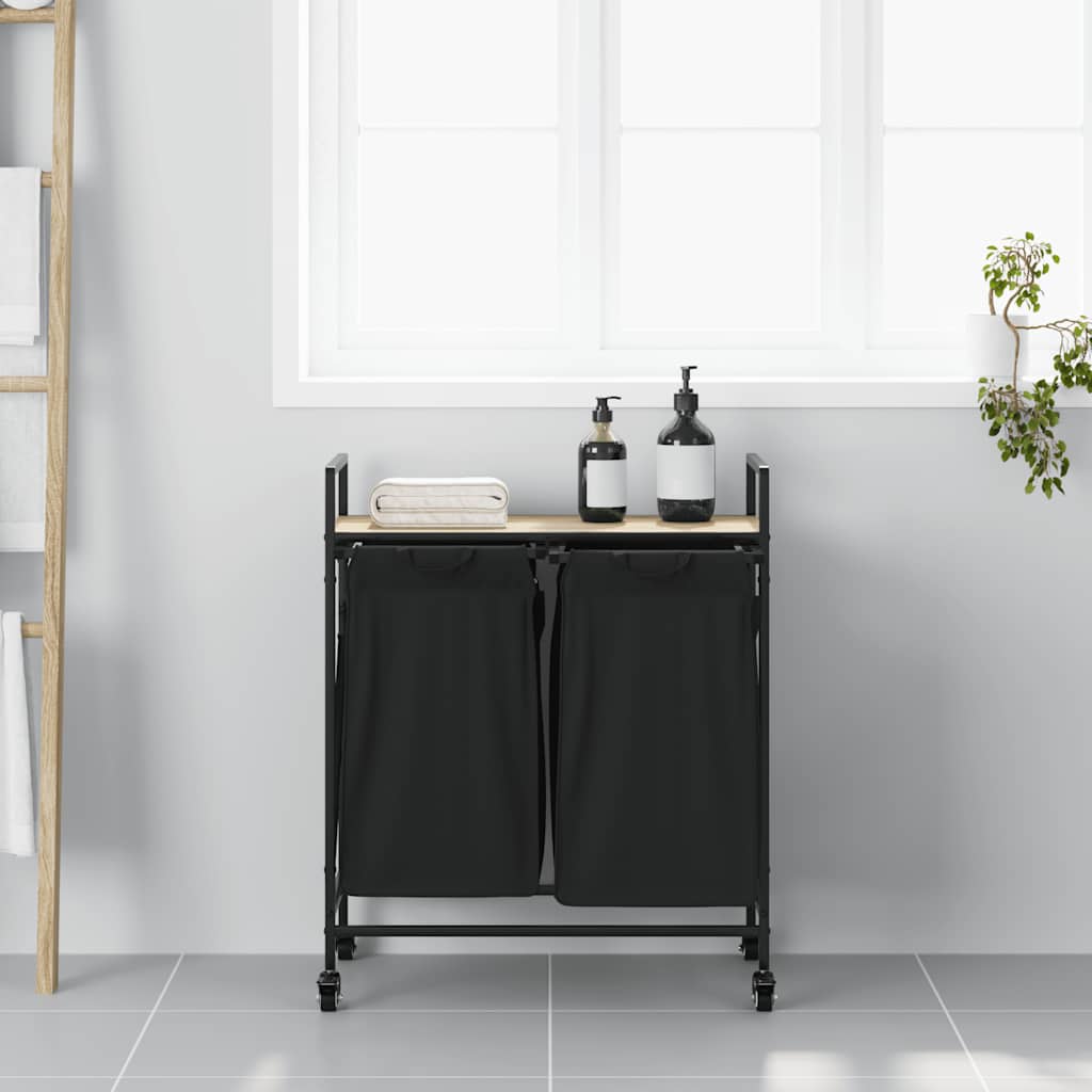 Vidaxl panier à linge 2 compartiments avec étagères couleur chêne sonoma