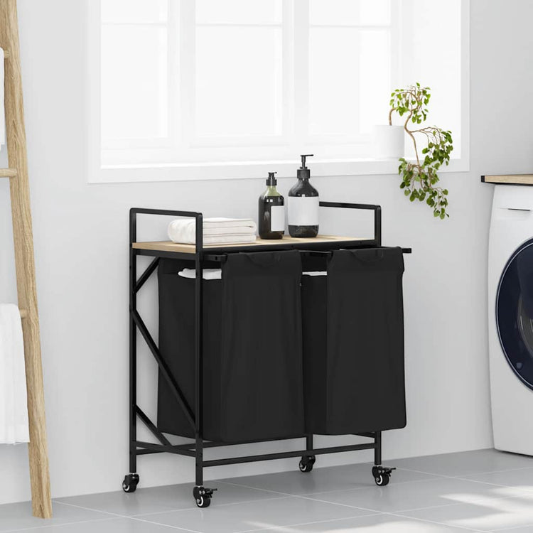 Vidaxl panier à linge 2 compartiments avec étagères couleur chêne sonoma